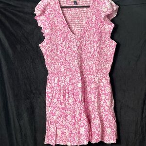 Vibrant Pink Floral Dress with Ruffles